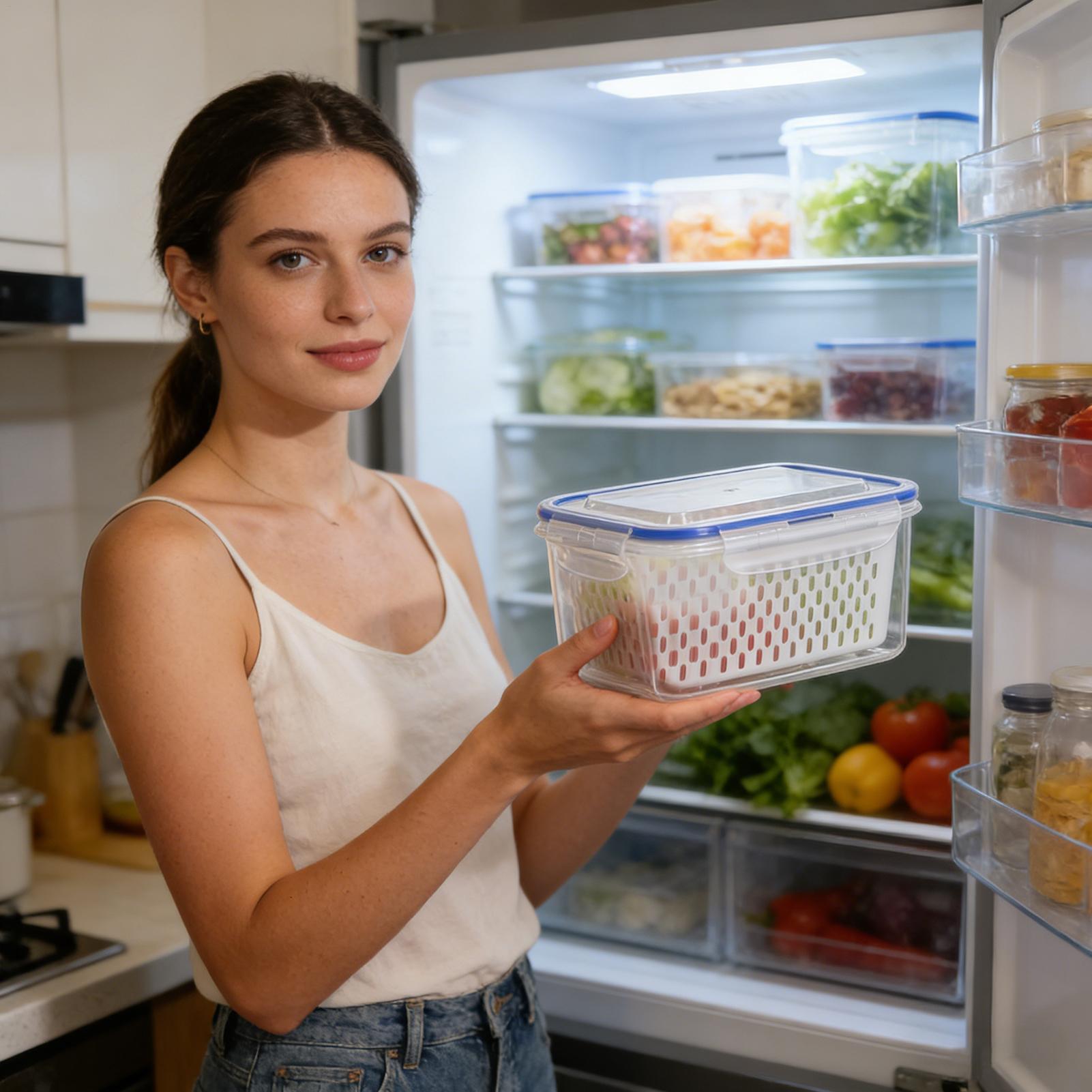 Food Storage For Refrigerator - 4-in-1-Lebensmittelbehälter, 4-in-1 auslaufsichere transparente Organizer mit