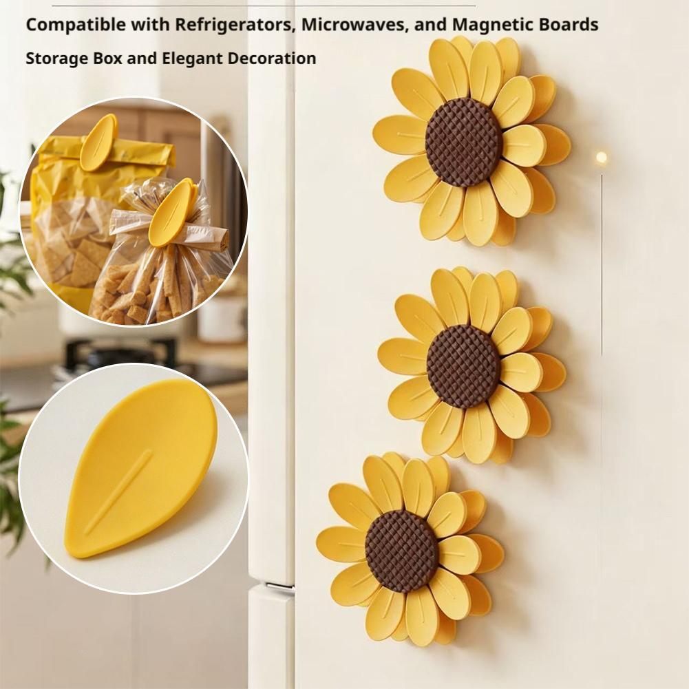 Food Storage Notes - 10 Stück Niedliche Sonnenblumen-Magnetverschlussclips mit Basis,