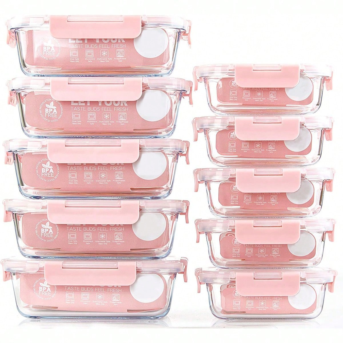 Food Storage Freezer - 10er-Pack Glas-Mahlzeitbehälter, Lebensmittelbehälter mit luftdichten Deckeln,