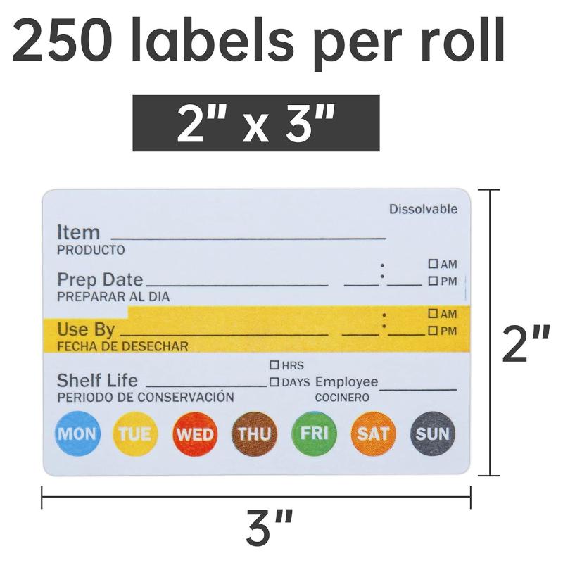 Food Storage Prep Containers - Rückstandsfreie Lebensmittel-Datumsaufkleber 250 Stück/Rolle Wasserfeste Aufkleber