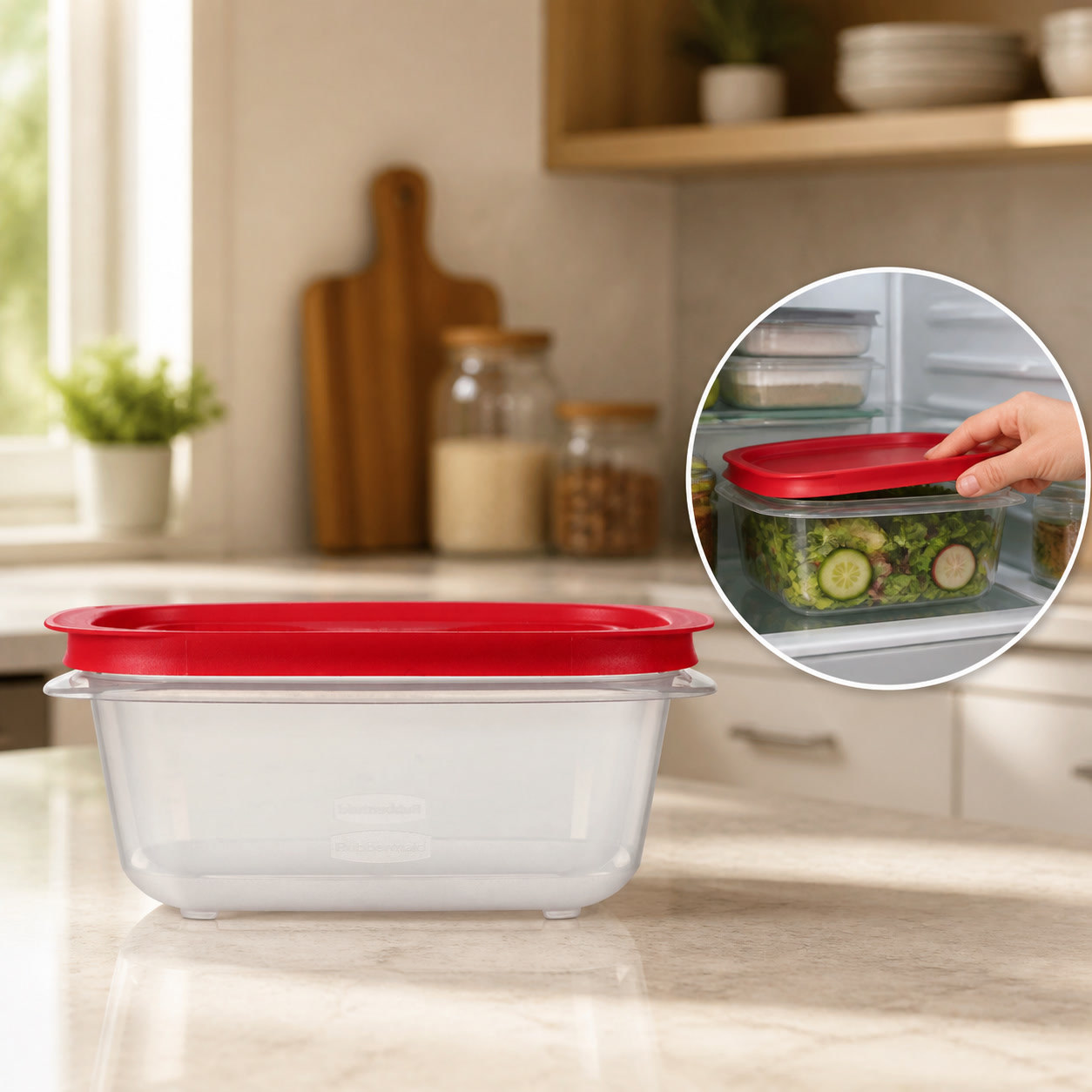 Food Storage Prep Containers - 5,26-Liter-Rechteckiger Lebensmittelbehälter mit rotem Easy-Store-Deckel, stapelbare
