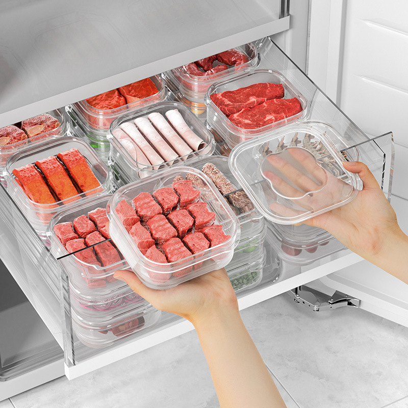 Food Storage Freezer - Lebensmittelechte Gefriertruhen-Aufbewahrungsbox Luftdichter Unterteilter Kunststoff-Lebensmittelbehälter Kühlschrank-Fleischorganizer