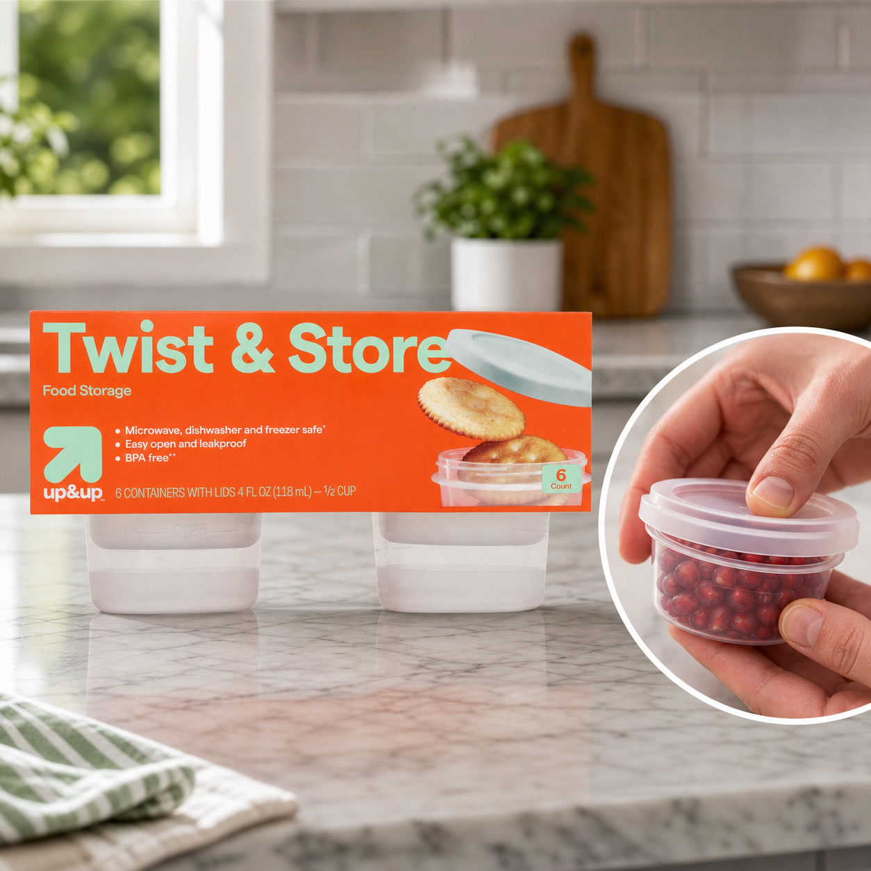 Food Storage Prep Containers - 6-teilige runde Twist-Lock-Lebensmittelbehälter, 4 Fl Oz